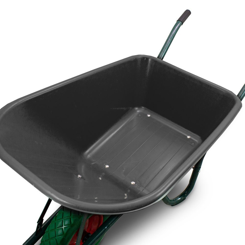 Kolečko s pevnou PVC korbou, plným kolem, zelené, zahradní vozík 250 kg M18346